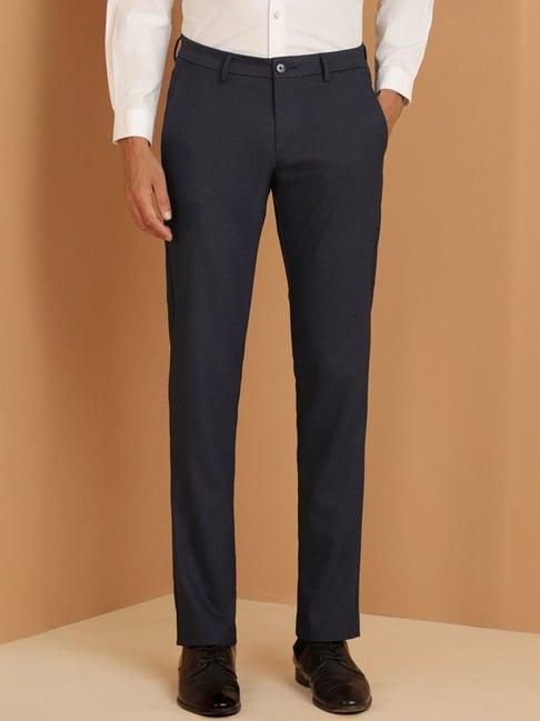 allen solly navy slim fit checks trousers