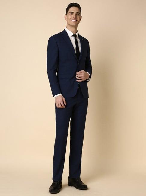 allen solly navy slim fit checks two piece suit