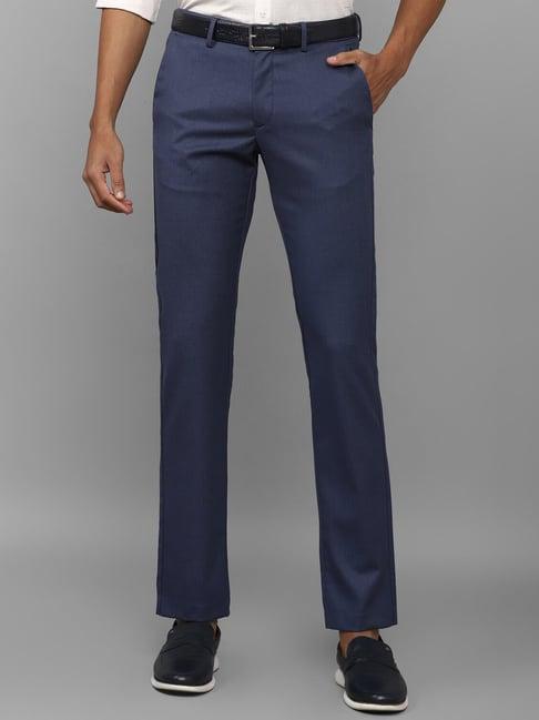 allen solly navy slim fit flat front trousers