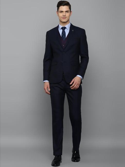 allen solly navy slim fit printed three piece suit