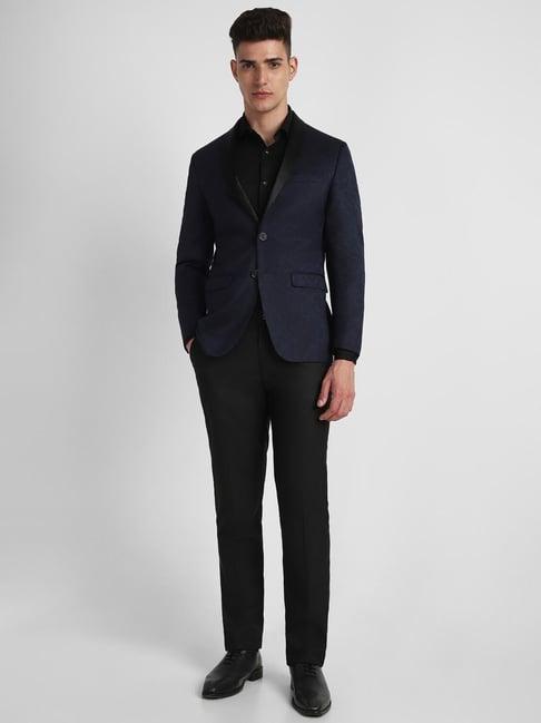 allen solly navy slim fit printed two piece suit