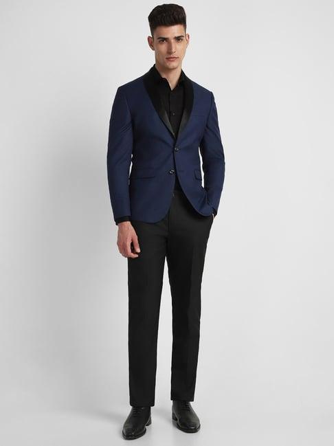 allen solly navy slim fit printed two piece suit