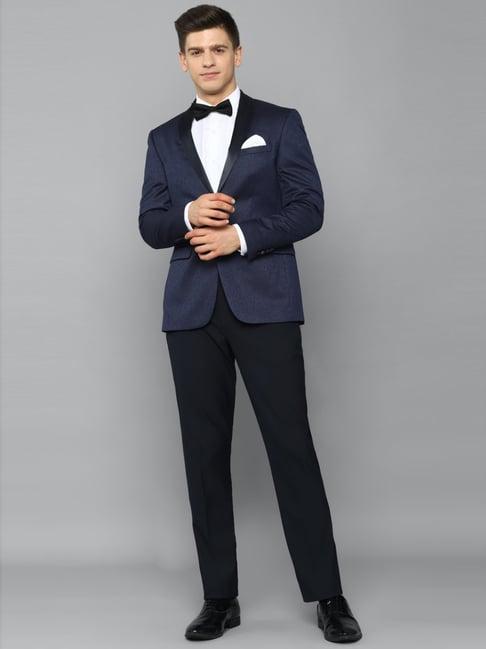 allen solly navy slim fit printed two piece suits