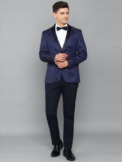 allen solly navy slim fit printed two piece suits