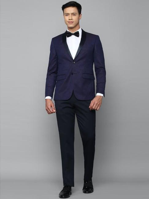 allen solly navy slim fit printed two piece suits