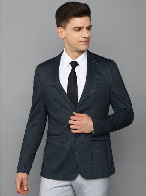 allen solly navy slim fit self pattern blazers