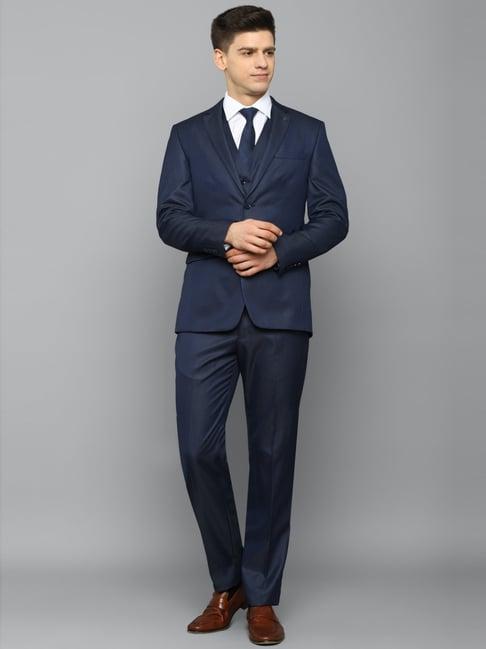 allen solly navy slim fit self pattern three piece suit