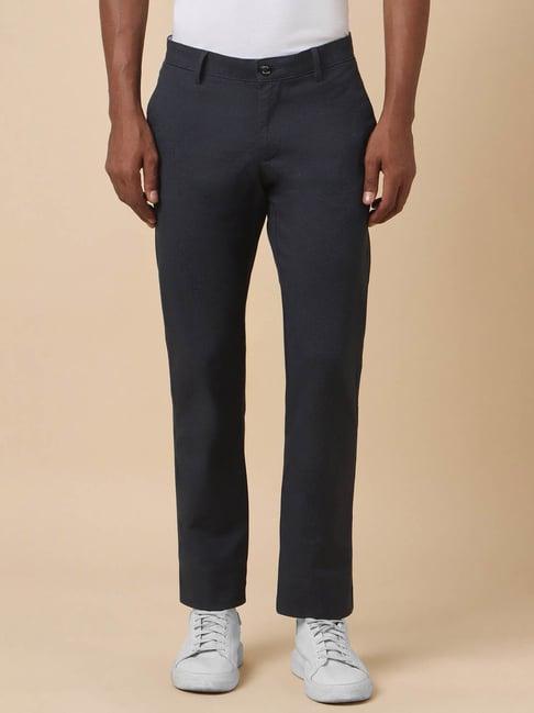 allen solly navy slim fit texture trousers