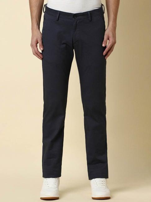 allen solly navy slim fit texture trousers