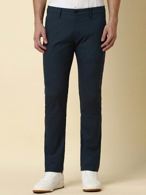 allen solly navy slim fit texture trousers