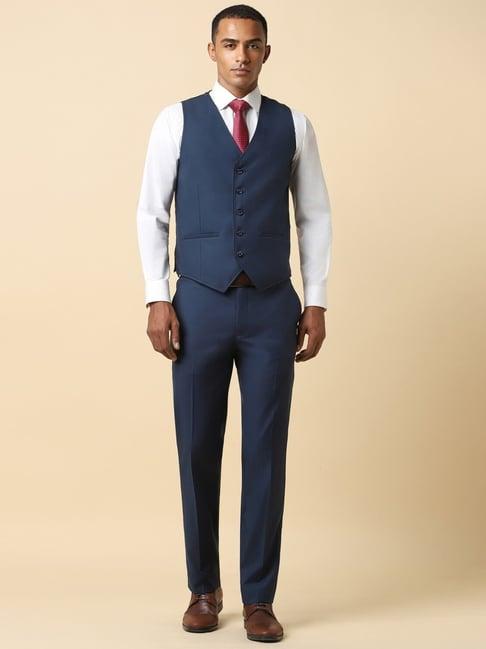 allen solly navy slim fit three piece suit