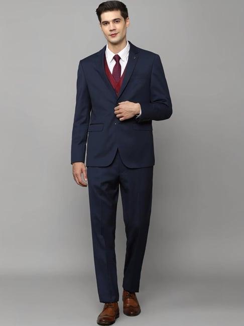 allen solly navy slim fit three piece suit