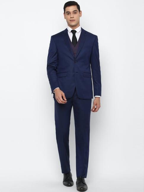 allen solly navy slim fit three piece suit