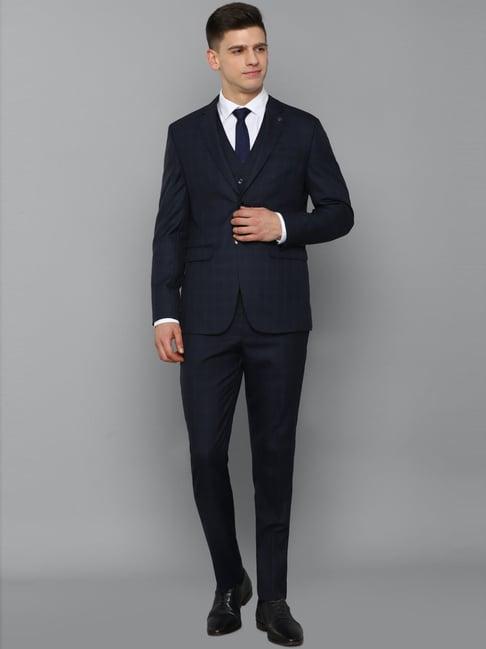 allen solly navy slim fit three piece suit