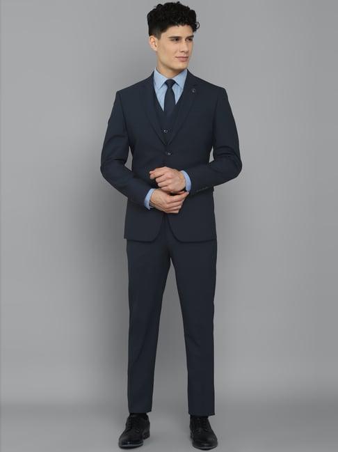 allen solly navy slim fit three piece suit