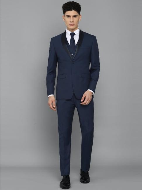 allen solly navy slim fit three piece suit