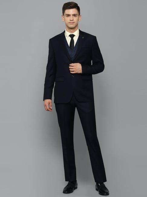 allen solly navy slim fit three piece suits