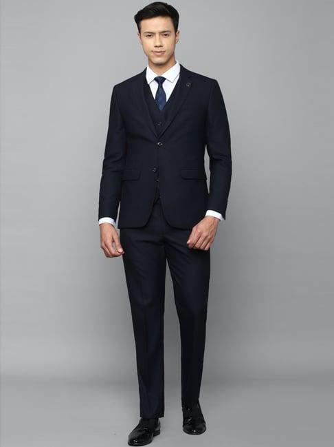 allen solly navy slim fit three piece suits