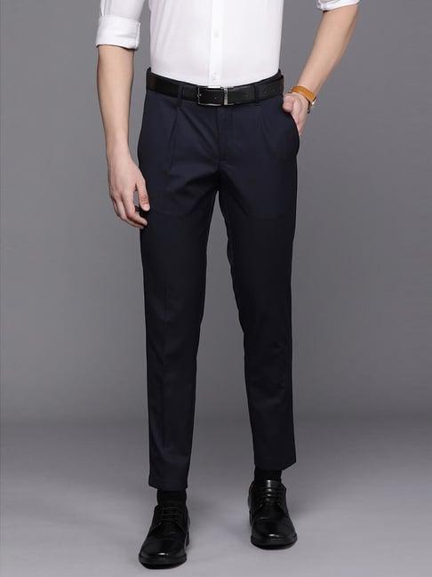 allen solly navy slim fit trousers