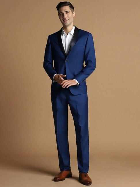 allen solly navy slim fit two piece suit