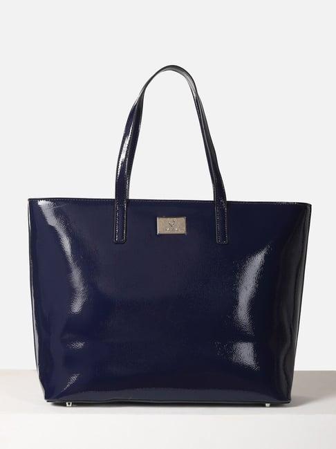 allen solly navy solid medium tote handbag