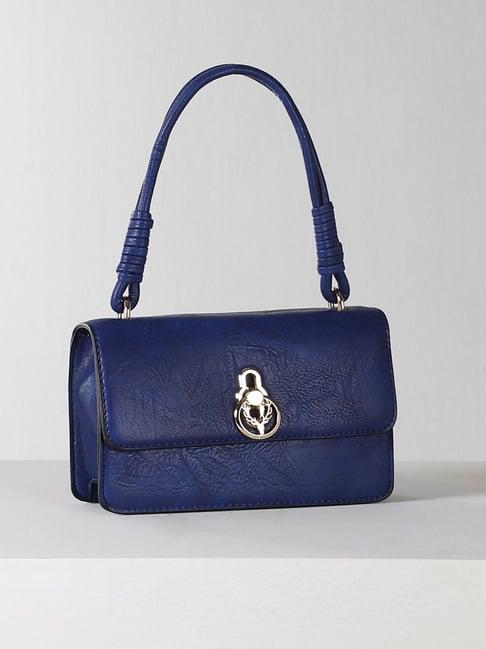 allen solly navy textured medium handbag