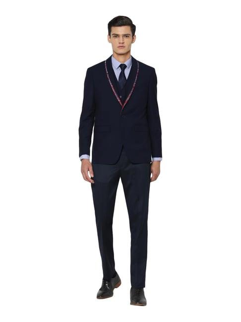 allen solly navy three piece suit