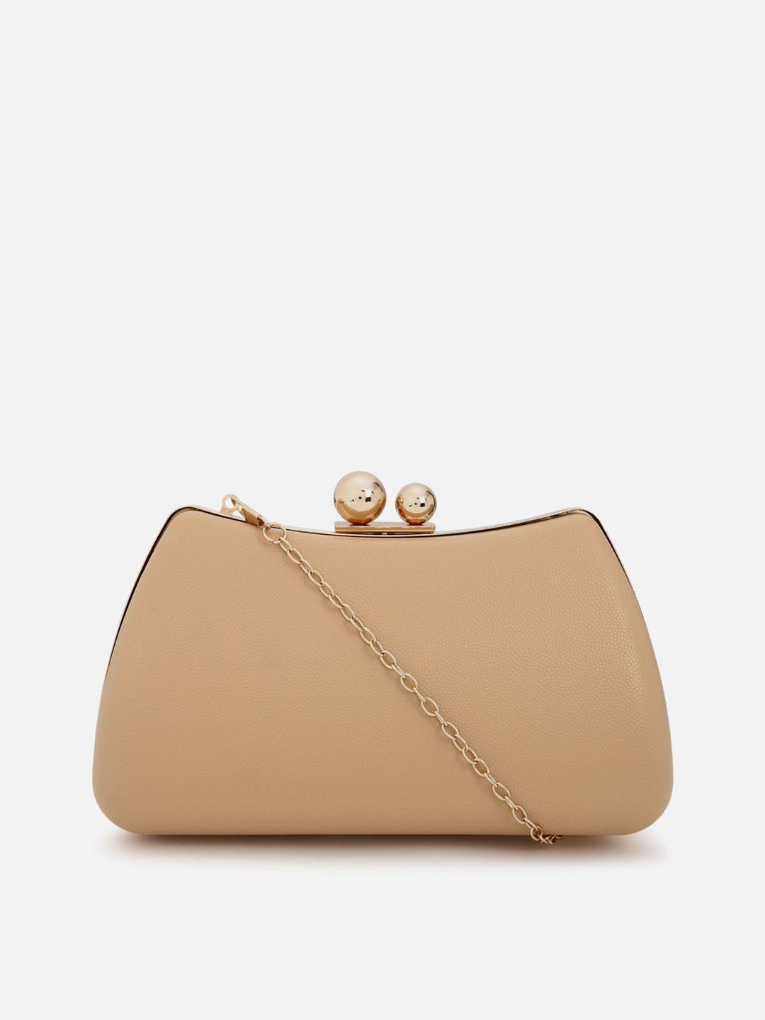 allen solly nude-coloured textured box clutch