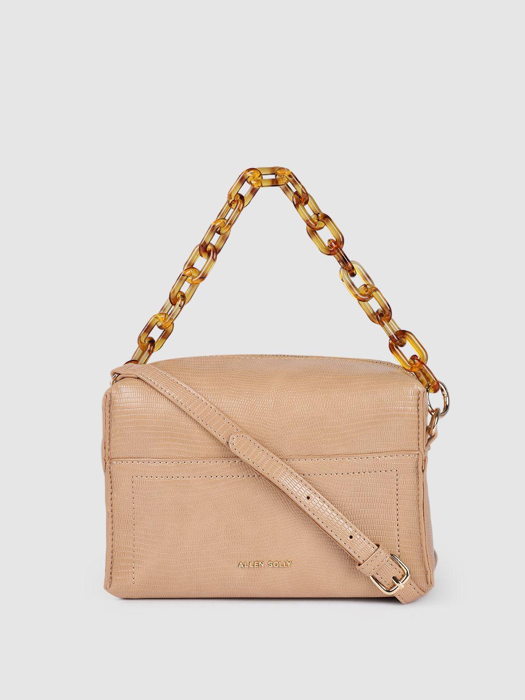 allen solly nude-coloured textured pu structured handheld bag