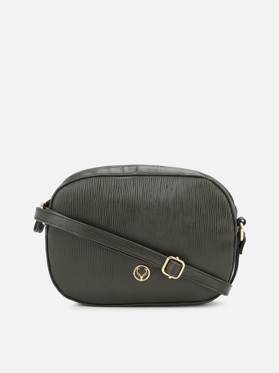 allen solly olive green textured half moon sling bag