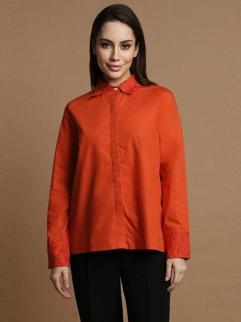 allen solly orange cotton formal shirt