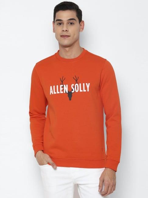 allen solly orange cotton regular fit graphic sweatshirt