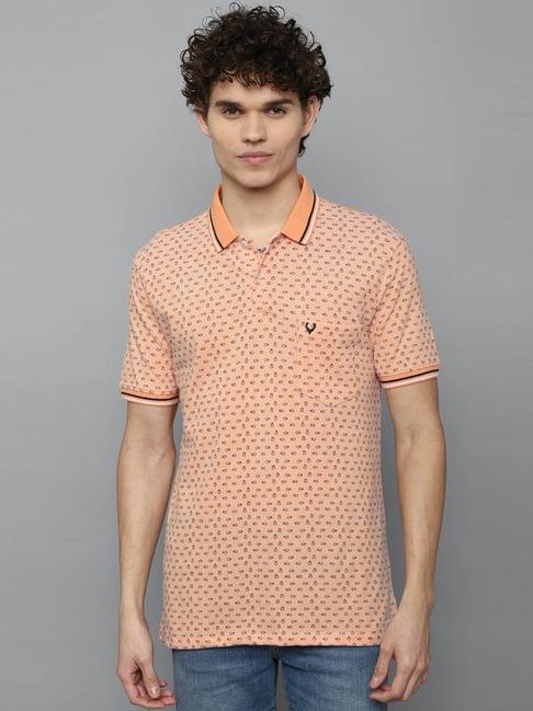 allen solly orange cotton regular fit printed polo t-shirt