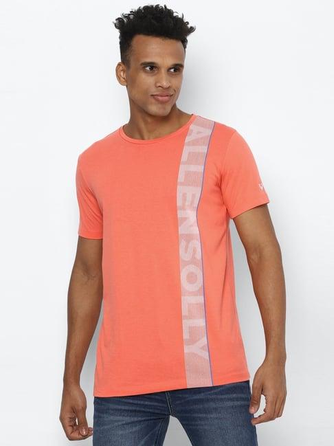 allen solly orange cotton regular fit printed t-shirt