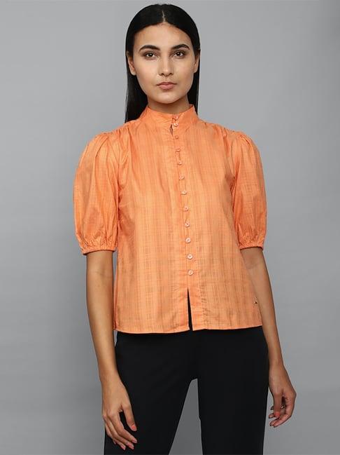 allen solly orange cotton self pattern shirt