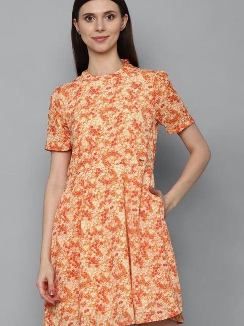 allen solly orange floral print dress