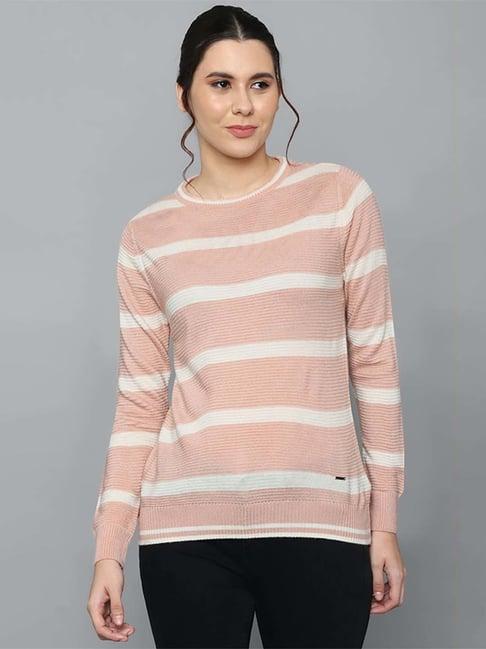 allen solly peach cotton striped sweater