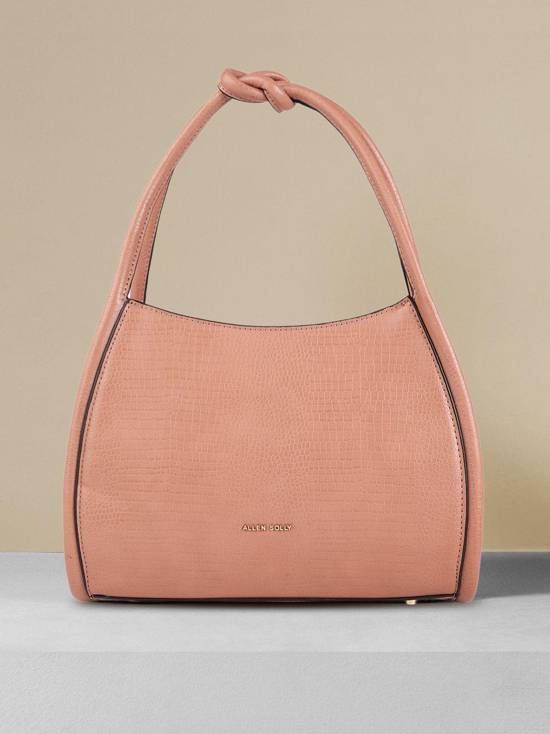 allen solly peach pink animal textured pu regular structured hobo bag