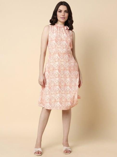 allen solly peach printed a-line dress