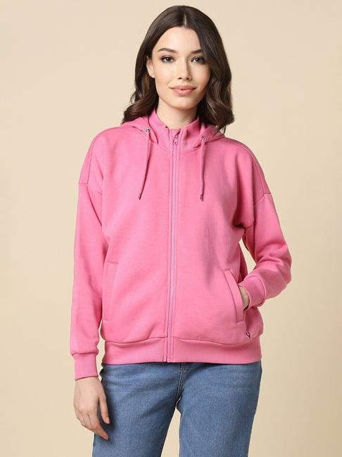 allen solly pink cotton regular fit hoodie