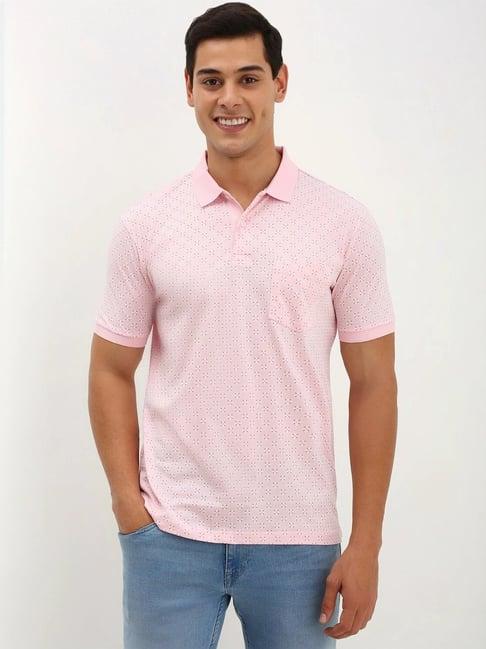 allen solly pink cotton regular fit printed polo t-shirt