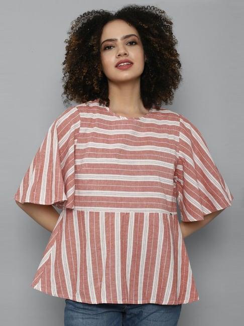 allen solly pink cotton striped top