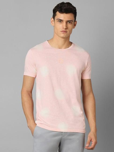 allen solly pink slim fit printed cotton crew t-shirt