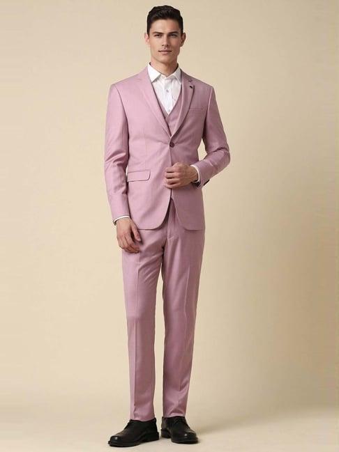 allen solly pink slim fit three piece suit