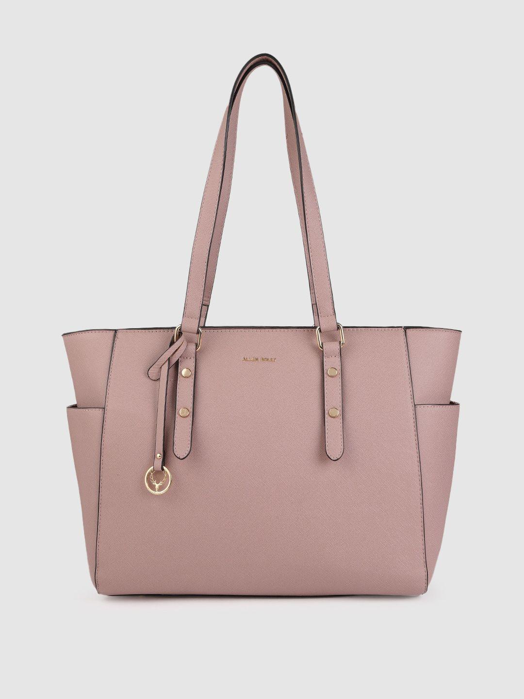 allen solly pink solid pu regular structured laptop shoulder bag with tasselled detail