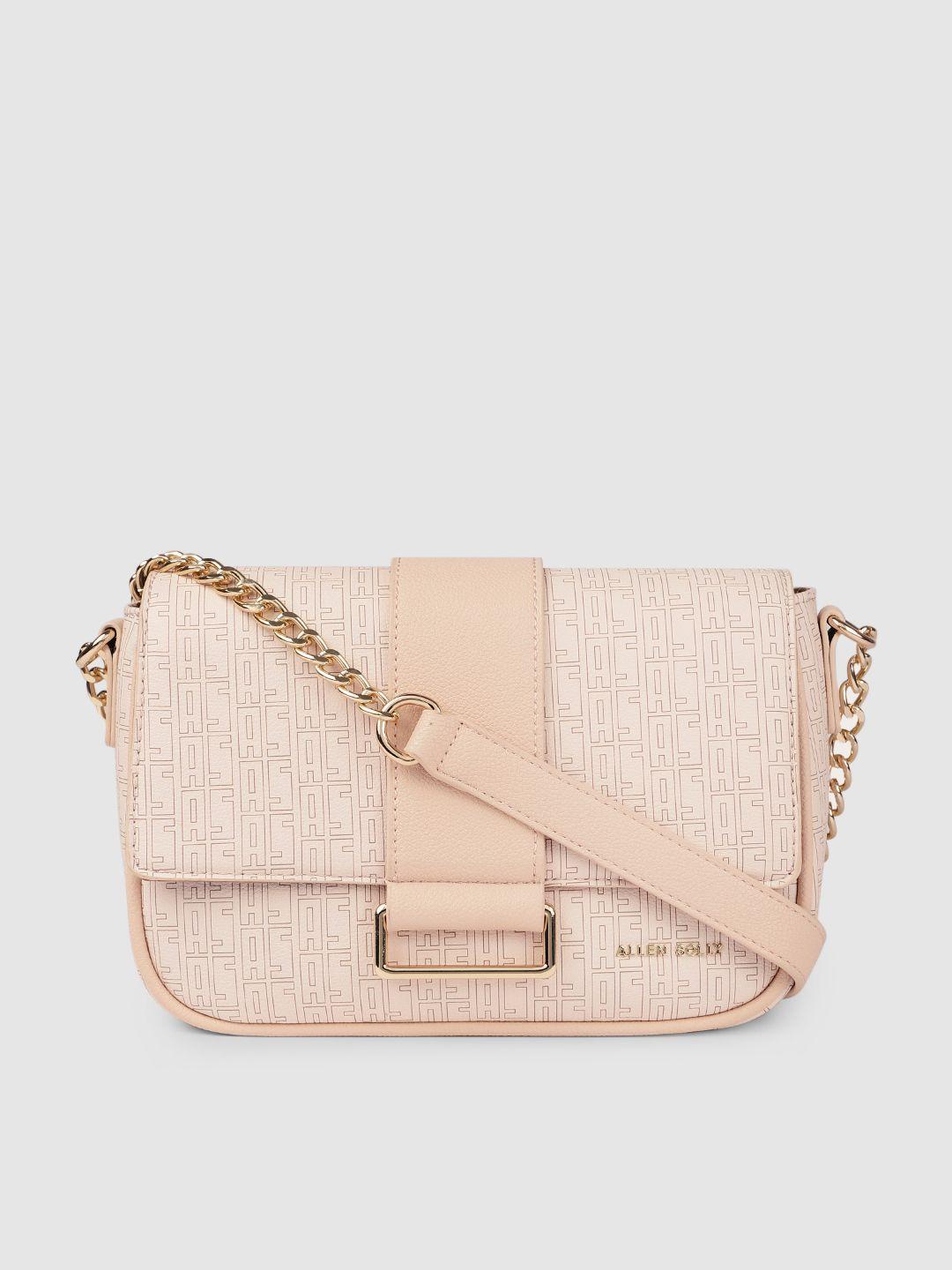 allen solly pink typography printed structured sling bag