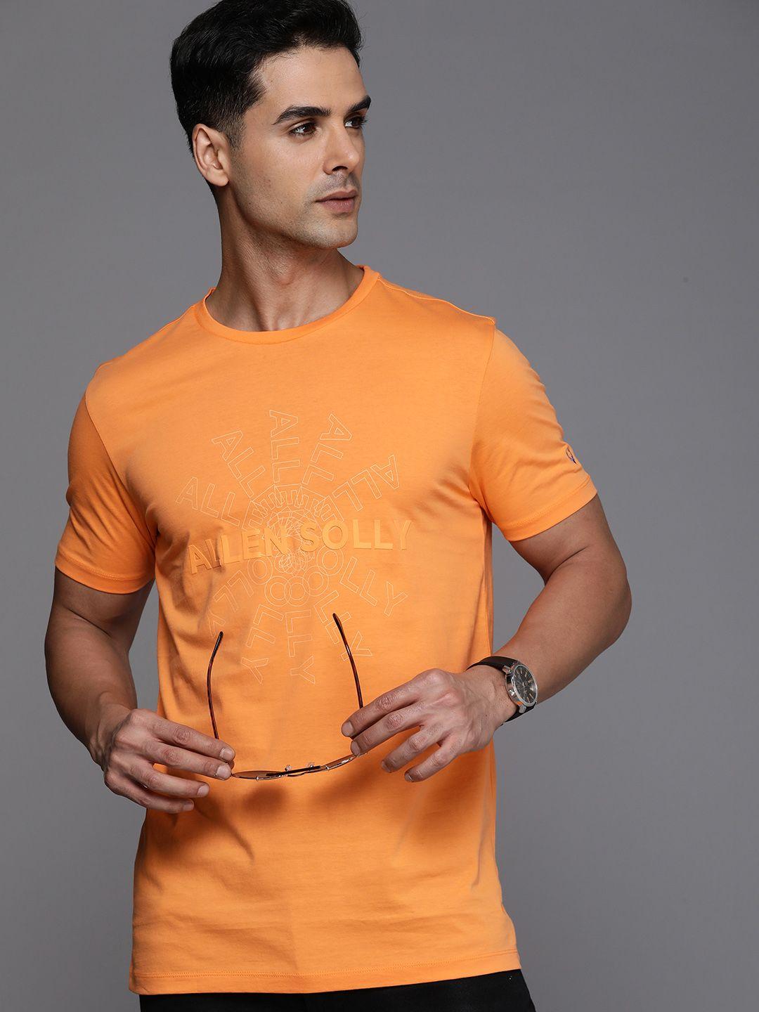 allen solly pure cotton brand logo printed slim fit casual t-shirt