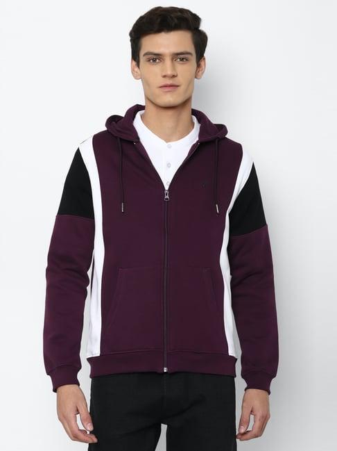 allen solly purple cotton regular fit printed hooded sweatshirt