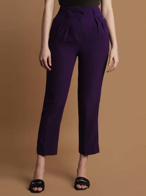allen solly purple mid rise formal trousers