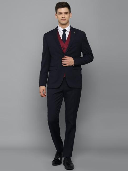 allen solly red & black slim fit texture three piece suits